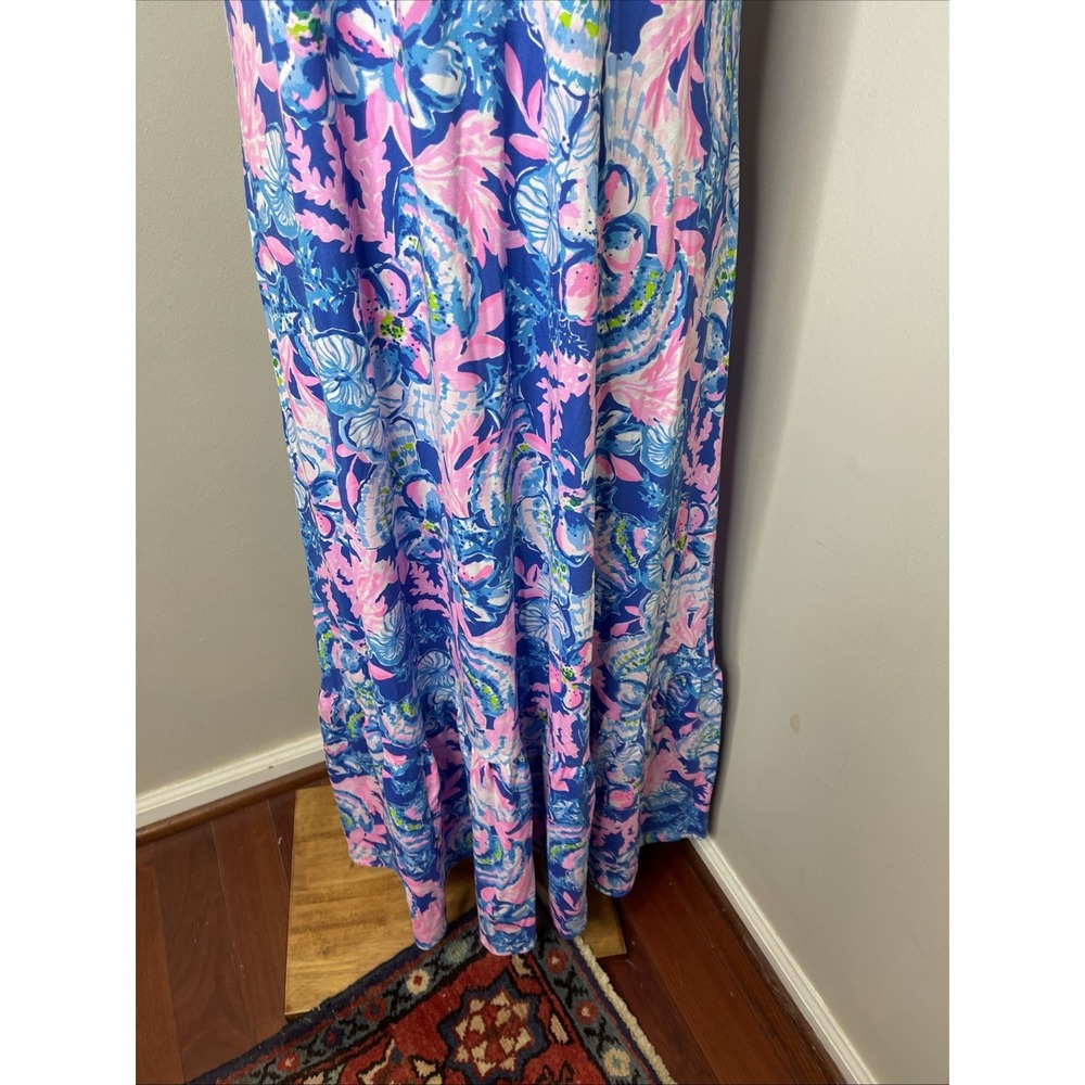 New Lilly Pulitzer Madsen V-Neck Midi Dress in Blue Tang Sitting Seaside XL - Picture 8 of 11